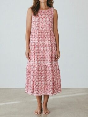 Max Studio cotton tiered floral maxi dress with knee length lining